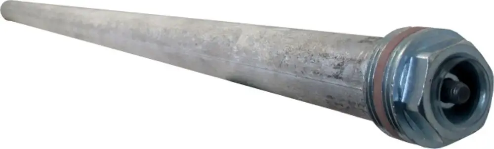 Magnesiumschutzanode von Wolf, zylindrisch, mit gewindeförmigem Ende zur Montage, aus Metall mit Verbindungselementen sichtbar.